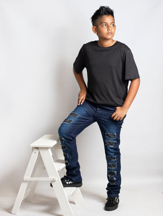Big Boys 5 Pocket Skinny Fit Jeans with Patch - Indigo (BB107)