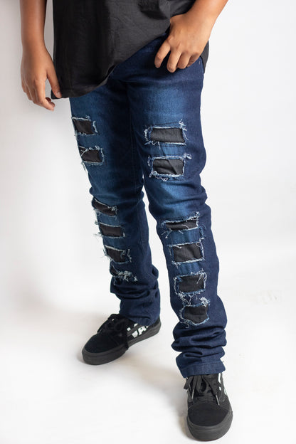 Big Boys 5 Pocket Skinny Fit Jeans with Patch - Indigo (BB107)