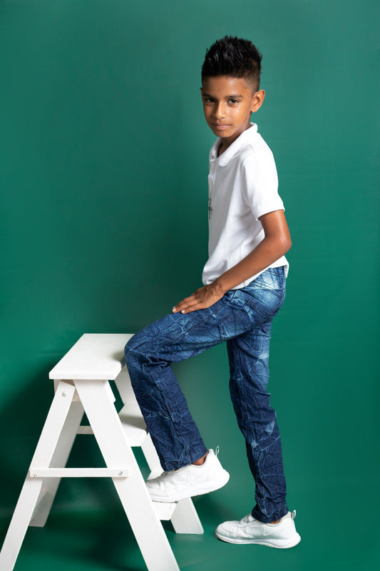 Big Boys 5 Pocket Straight Fit Jeans – Mid Indigo with Crease Detail (BB112 A&B)