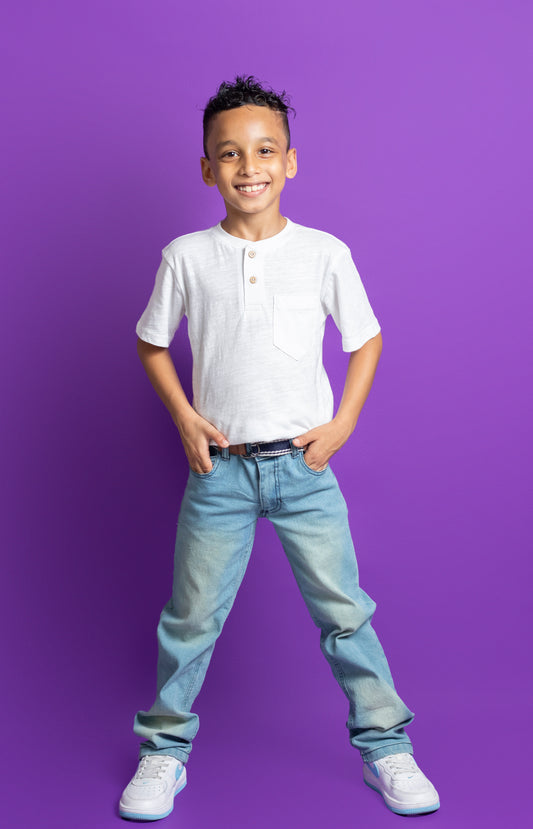 Big Boys 5 Pocket Straight Fit Jeans – Light Blue Wash with Spray (BB113 A&B)