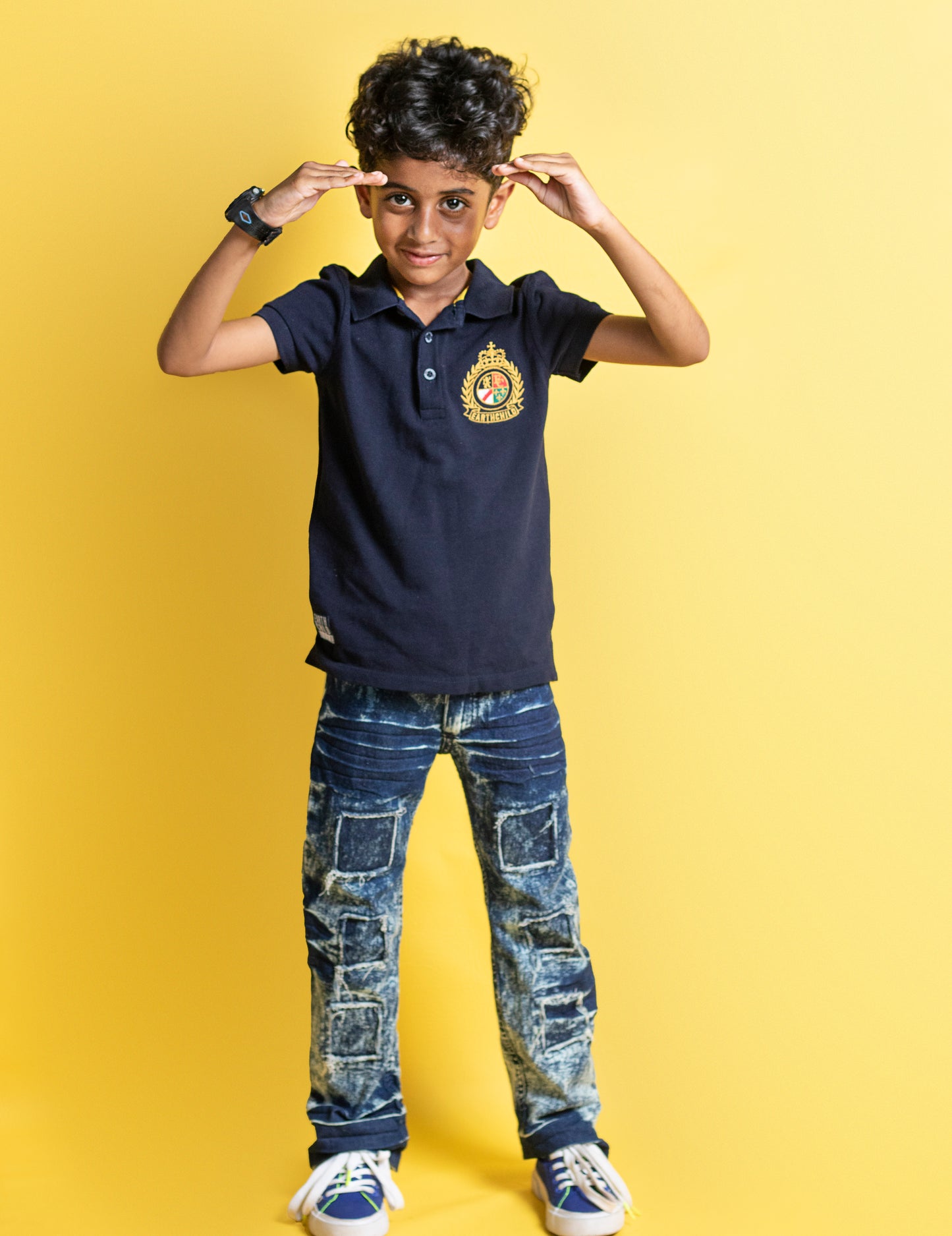 Big Boys 5 Pocket Straight Fit Jeans - Snow with Patches (BB114)