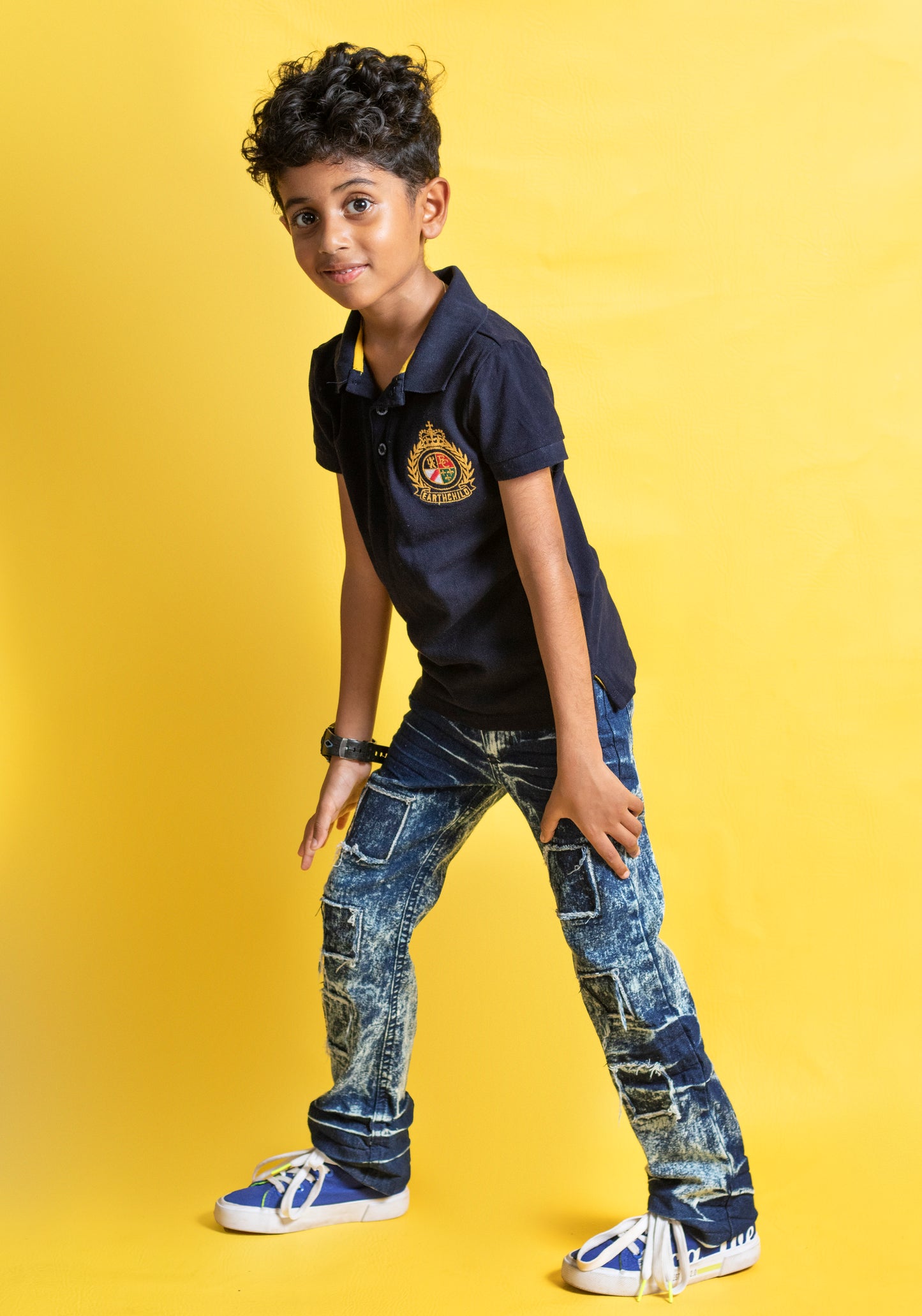 Big Boys 5 Pocket Straight Fit Jeans - Snow with Patches (BB114)