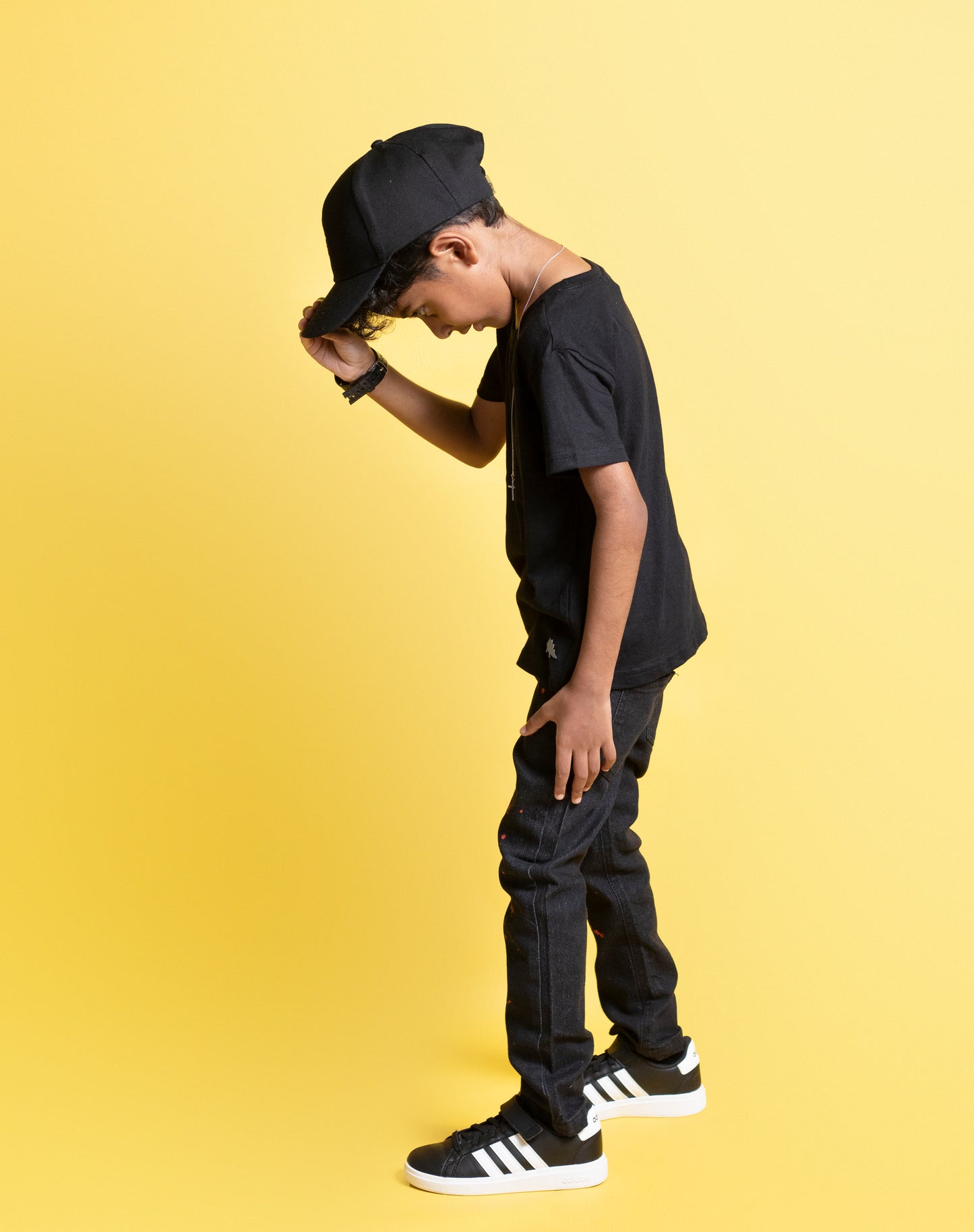 Little Boys 5 Pocket Skinny Fit Jeans with Red Paint Splash - Garment Wash (DK111)