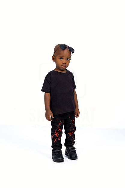 Little Boys 5 Pocket Skinny Fit Jeans with Red Paint Splash - Garment Wash (DK111) - Original Price R138