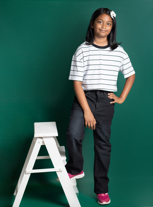 Big Girls 5 Pocket Bootleg Fit Jeans with White Spray - Garment Wash (DK119)