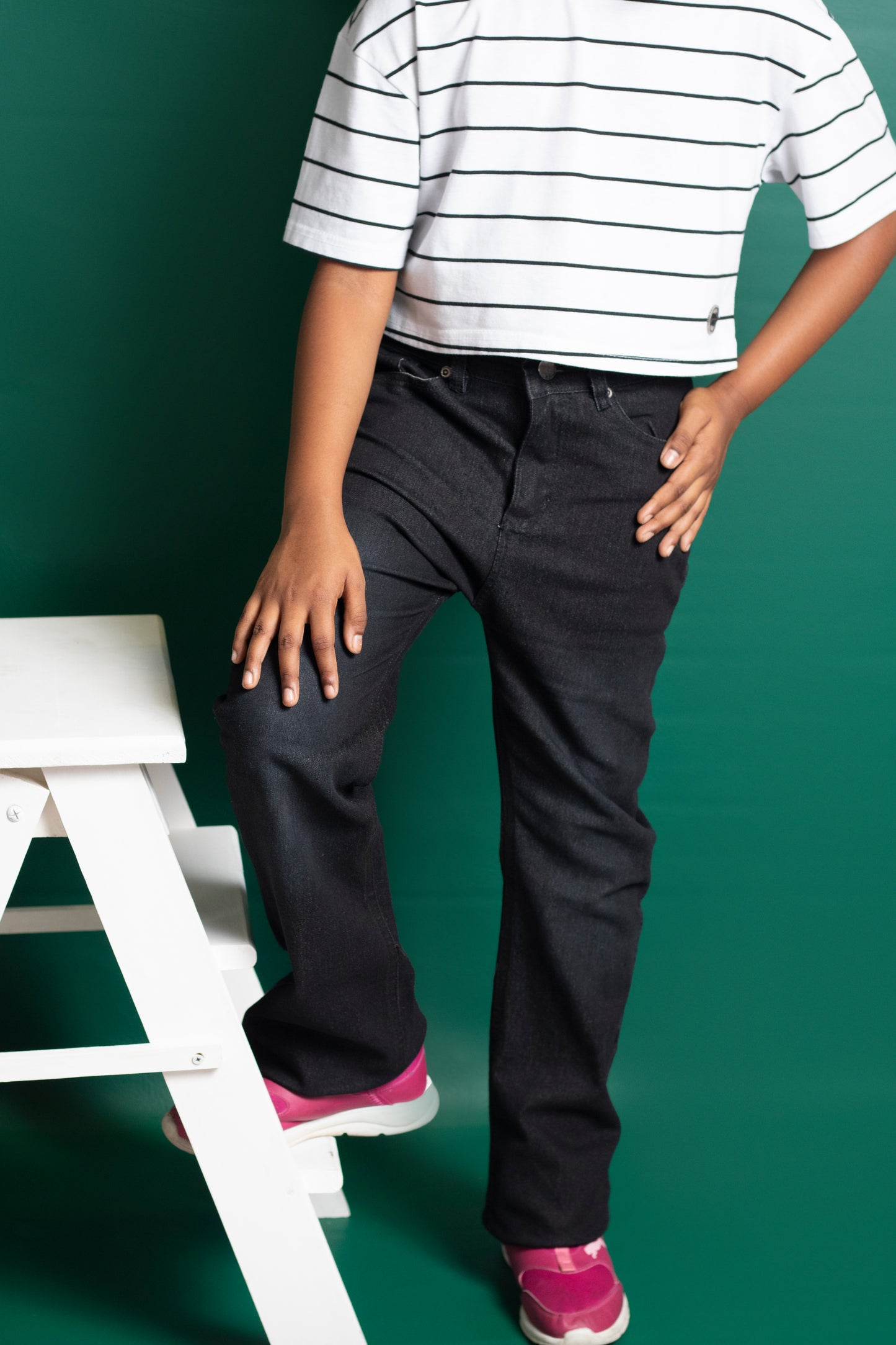 Big Girls 5 Pocket Bootleg Fit Jeans with White Spray - Garment Wash (DK119)