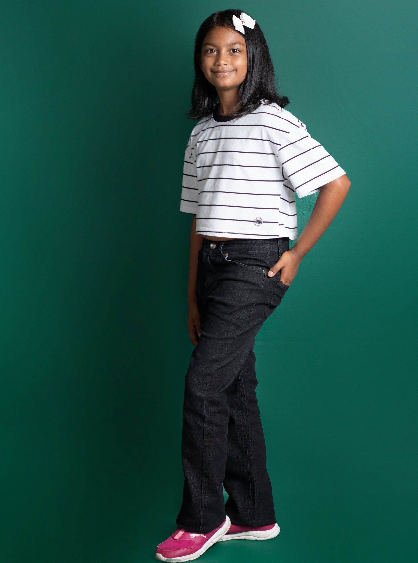 Big Girls 5 Pocket Bootleg Fit Jeans with White Spray - Garment Wash (DK119)