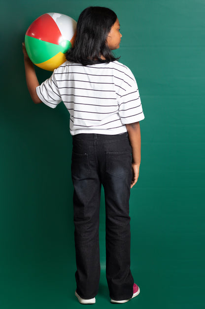Big Girls 5 Pocket Bootleg Fit Jeans with White Spray - Garment Wash (DK119)