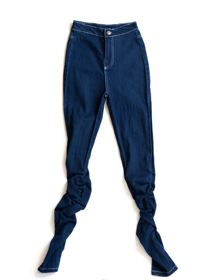Big Girls 5 Pocket Skinny Jeans with Rouched Bottom - Dark Indigo (DK156)