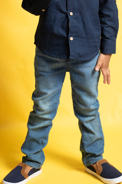 Little Boys 5 Pocket Skinny Fit Jeans - Garment Wash with Whiskers (PB101)
