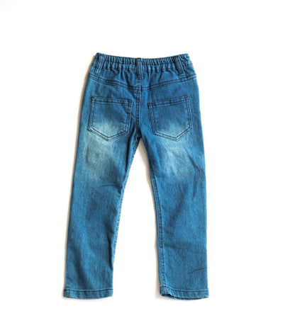 Little Boys 5 Pocket Skinny Fit Jeans - Garment Wash with Whiskers (PB101)