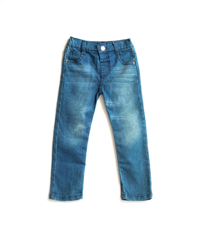 Little Boys 5 Pocket Skinny Fit Jeans - Garment Wash with Whiskers (PB101)