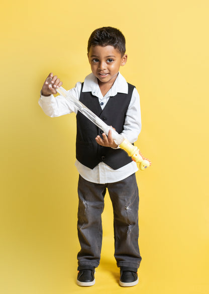 Little Boys 5 Pocket Straight Fit Jeans - Grey Wash with Scratches (PB103)