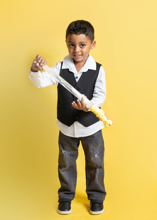 Little Boys 5 Pocket Straight Fit Jeans - Grey Wash with Scratches (PB103)