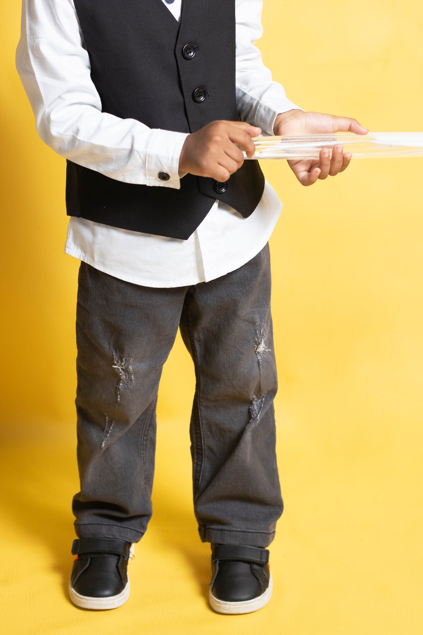 Little Boys 5 Pocket Straight Fit Jeans - Grey Wash with Scratches (PB103)
