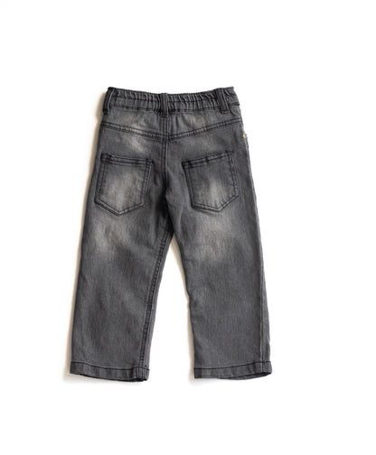Little Boys 5 Pocket Straight Fit Jeans - Grey Wash with Scratches (PB103)