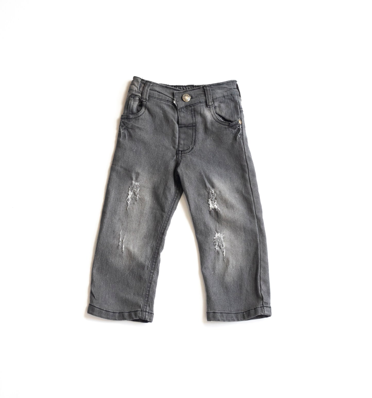 Little Boys 5 Pocket Straight Fit Jeans - Grey Wash with Scratches (PB103)