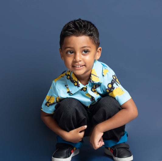 Little Boys 5 Pocket Loose Fit Jeans with Blue Paint - Garment Wash (PB105)