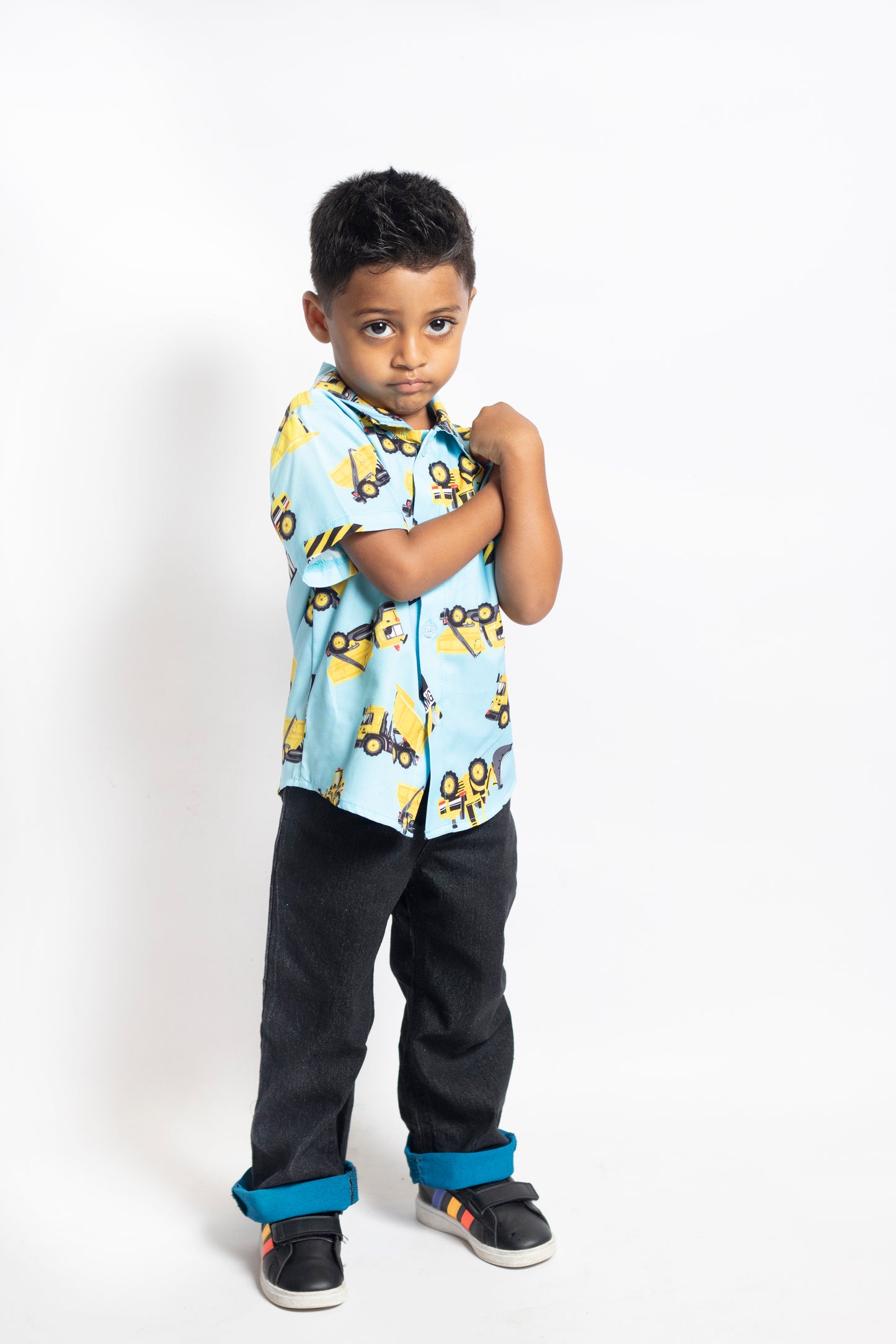 Little Boys 5 Pocket Loose Fit Jeans with Blue Paint - Garment Wash (PB105)