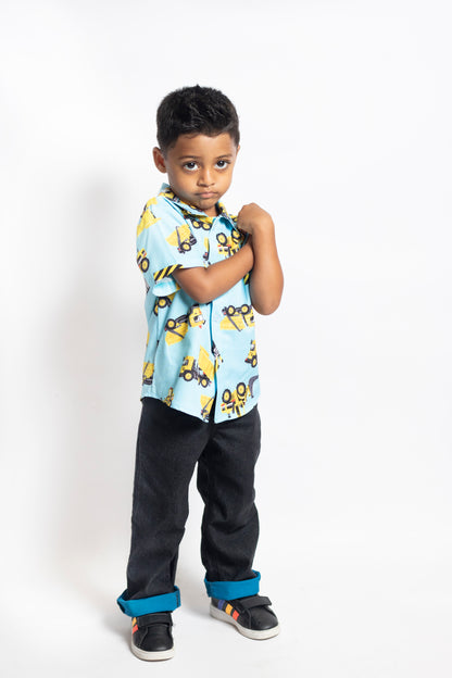 Little Boys 5 Pocket Loose Fit Jeans with Blue Paint - Garment Wash (PB105)