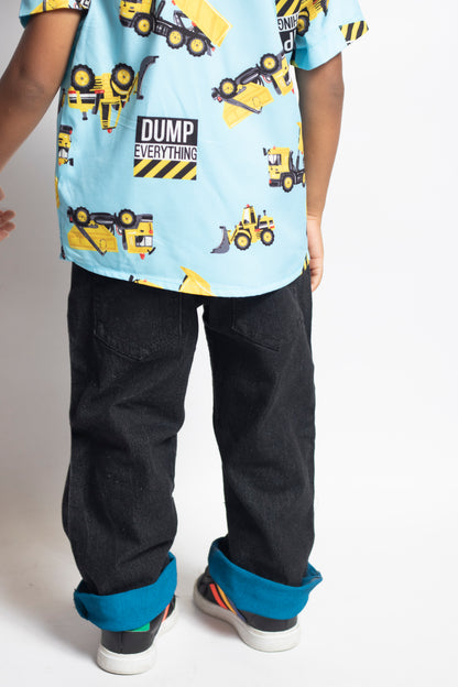 Little Boys 5 Pocket Loose Fit Jeans with Blue Paint - Garment Wash (PB105)