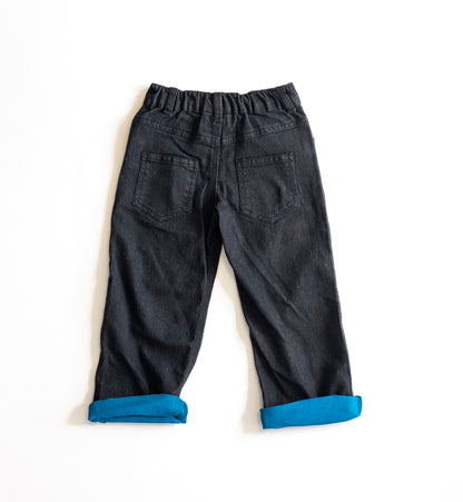Little Boys 5 Pocket Loose Fit Jeans with Blue Paint - Garment Wash (PB105)